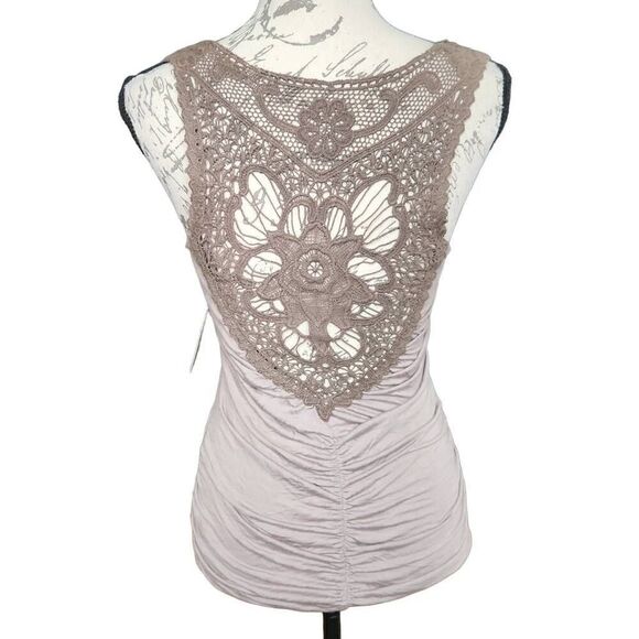 Forever 21 Women's Size Medium Cocoa Brown Crochet Back Ruched Side Tank Top - Picture 6 of 7